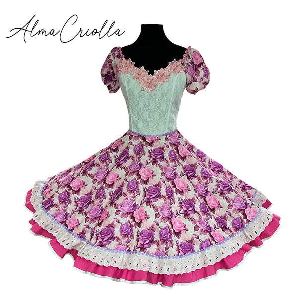 Vestido China huasa rosa encaje