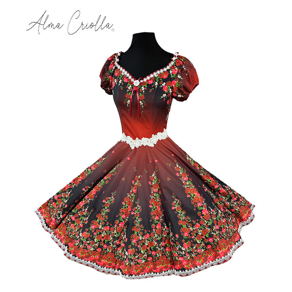 vestido china huasa degrade rosas degrade rojo talla 50