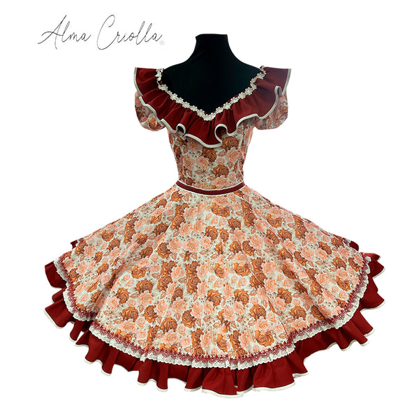 Vestido de china huasa biestrech vuelos rojo italiano