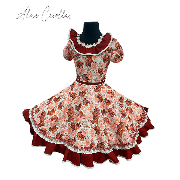 Vestido de china huasa biestrech vuelos rojo italiano