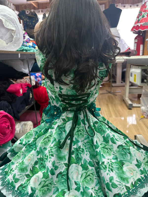 Vestido China huasa, verde mariposa