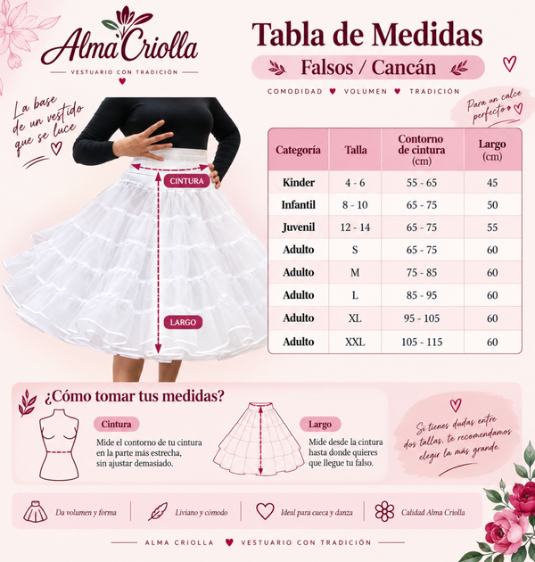 Falso folklorico BLANCO, 4 capas