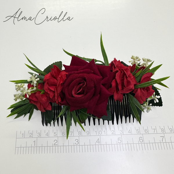 Tocado Rosas Rojas con peineta 18cm