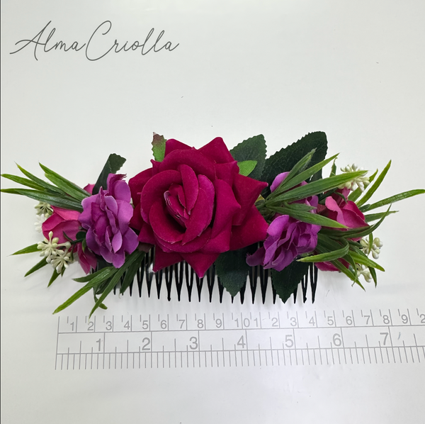 Tocado Rosas Fucsia con peineta 18cm