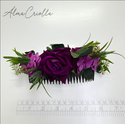 Tocado Rosas Purpura con peineta 18cm