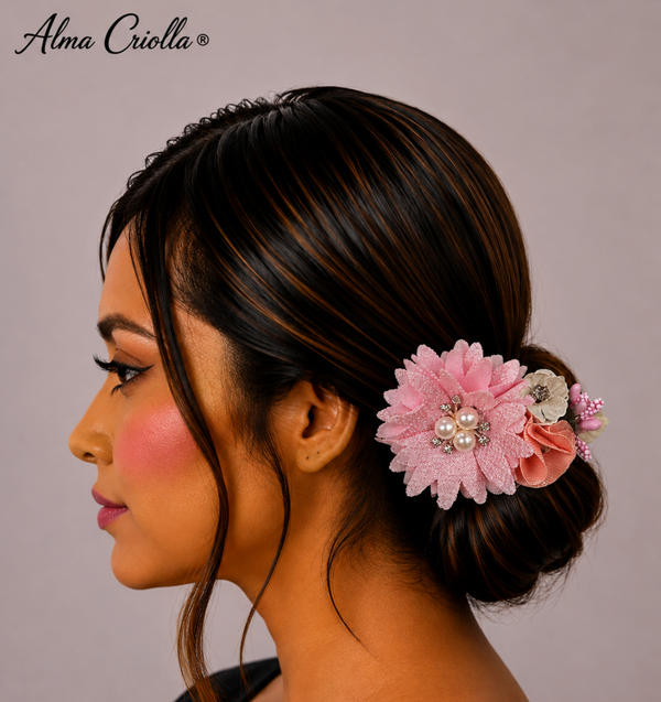 Tocado 8cm rosado pedreria con pinza