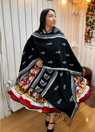 Ruana folklorica parra espiga REVERSIBLE Negro gris claro