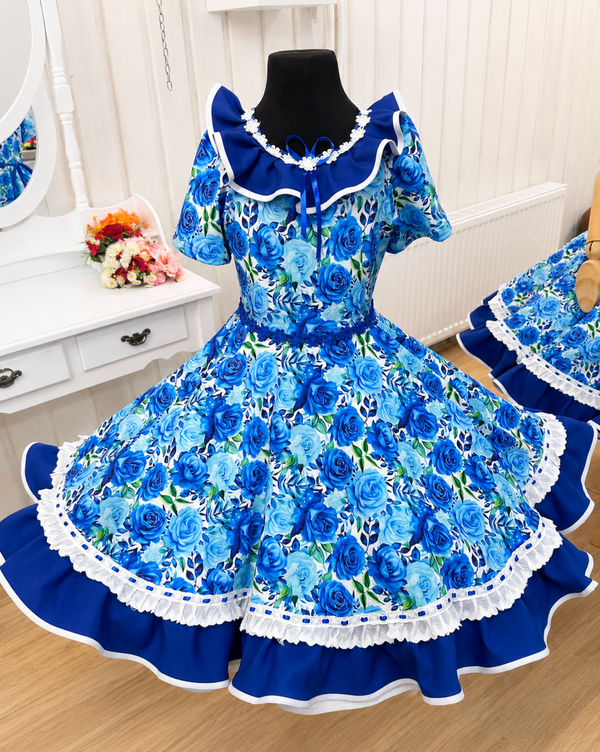 Vestido de china huasa sofia azul con volantes