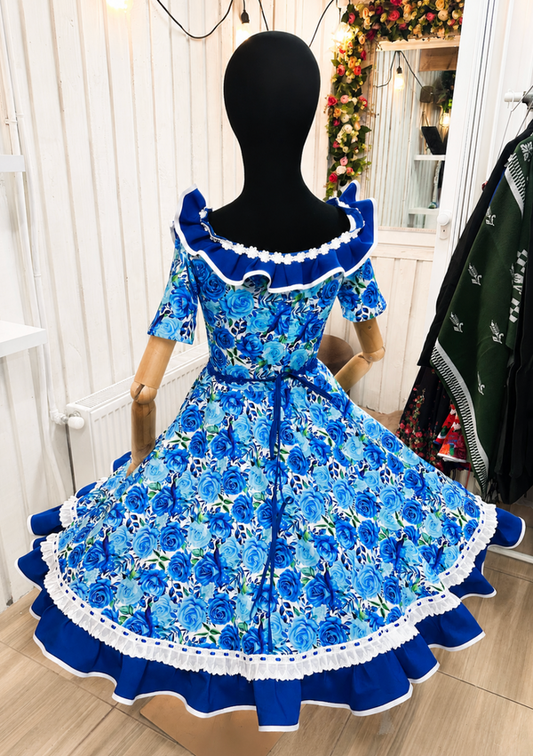 Vestido de china huasa sofia azul con volantes