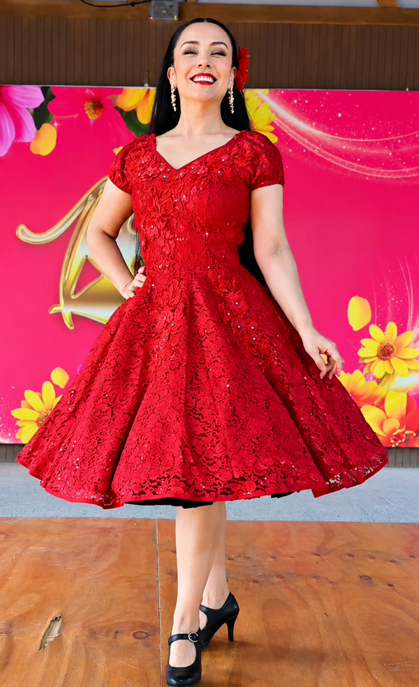 Vestido de Gala Folklorico Encaje Rojo
