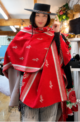 Ruana folklorica parra espiga REVERSIBLE Rojo