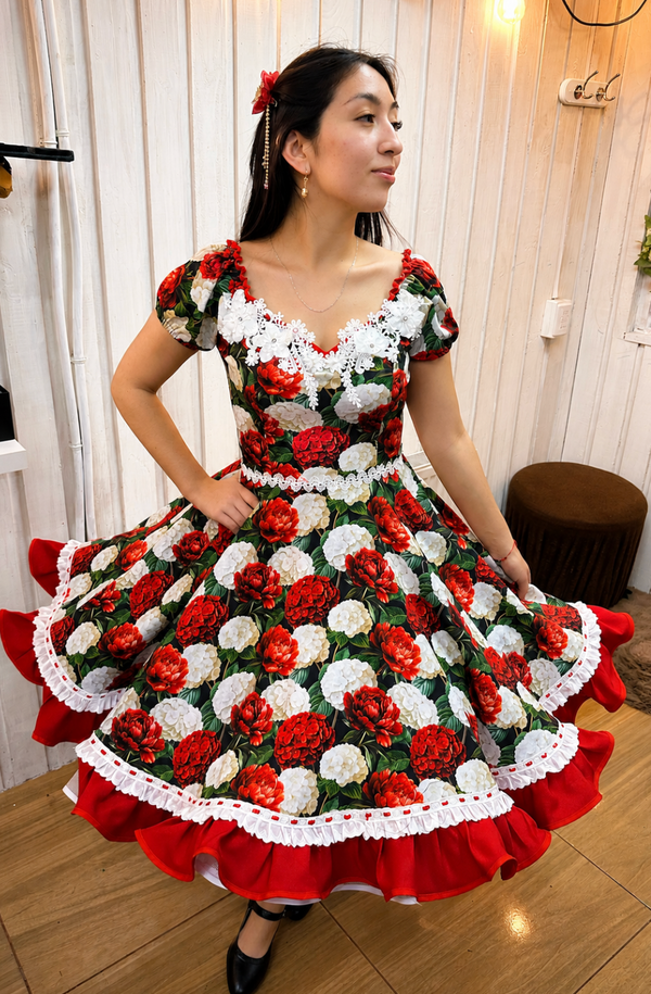 Vestido de china huasa  fantasia ALGODÓN negro rojo