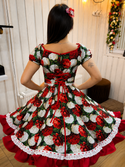 Vestido de china huasa  fantasia ALGODÓN negro rojo