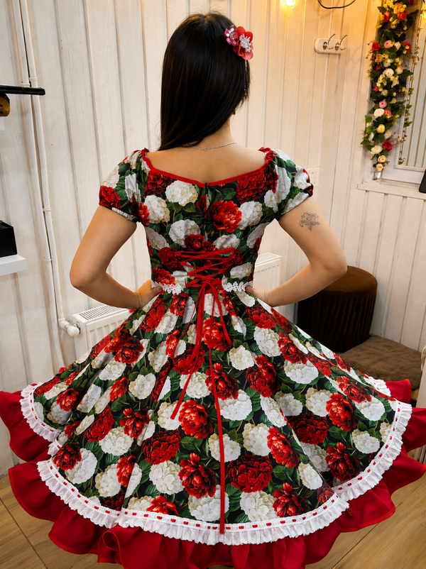 Vestido de china huasa  fantasia ALGODÓN negro rojo