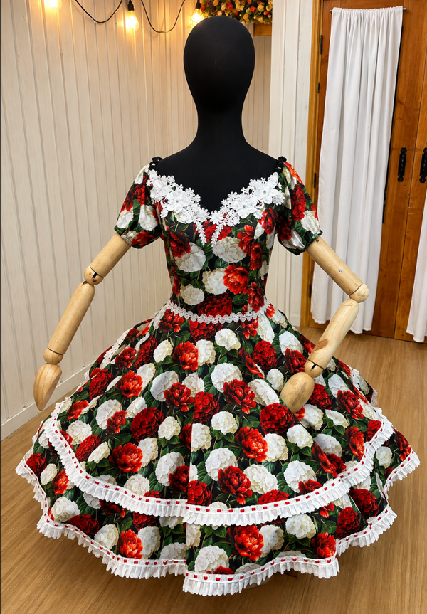 Vestido de china huasa fantasi algodon rojo Talla M