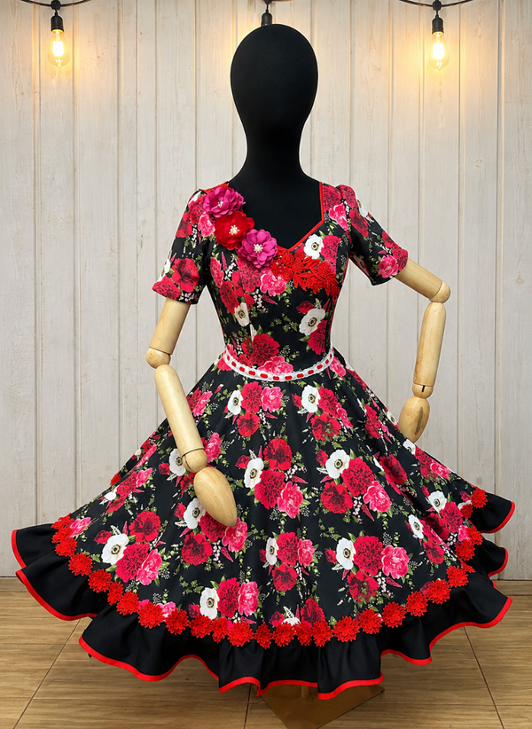 Vestido de china huasa , Sofia rojo fucsia