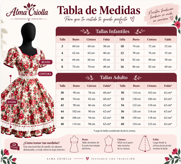 Vestido de China huasa fantasia , ALGODON AZUL