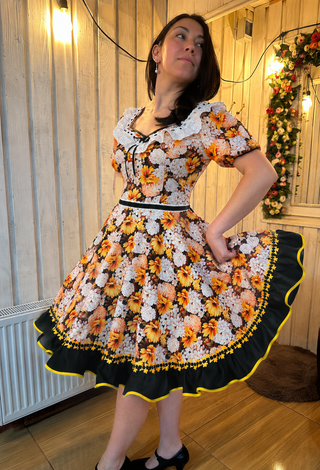 Vestido de china hiasa negro amarillo 80% floreado TALLA 38