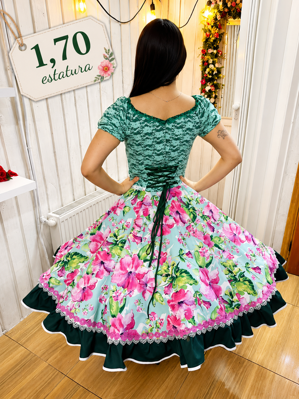 Vestido China huasa encaje verde agua , 1,70 estatura