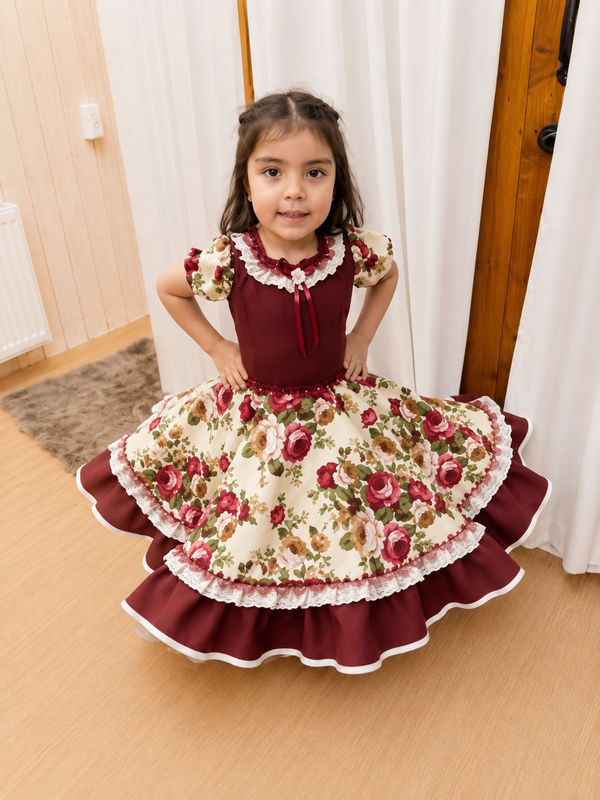 Vestido de china huasa burdeo espalda especial