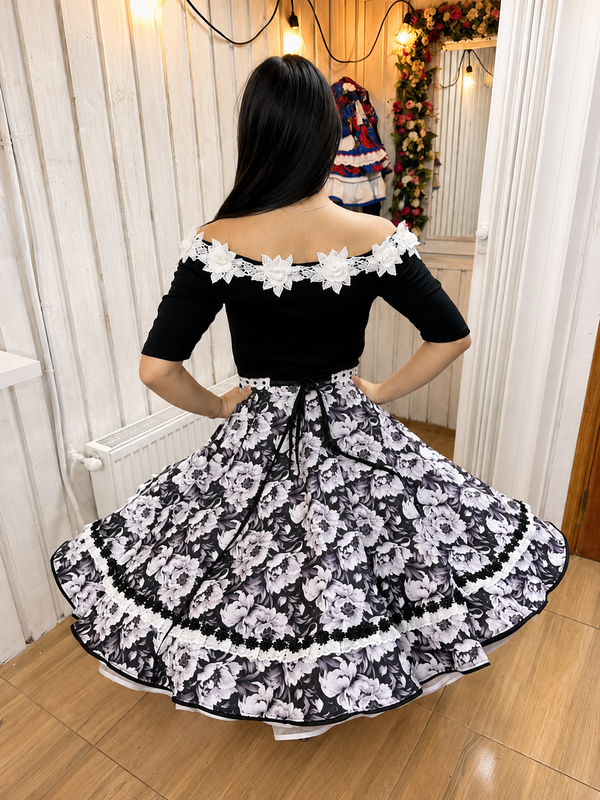 Vestido de china huasa sofia blanco y negro