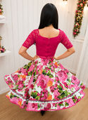 Vestido de China Huasa, Sofia encaje Fucsia