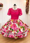Vestido de China Huasa, Sofia encaje Fucsia