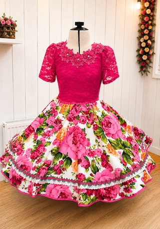 Vestido de China Huasa, Sofia encaje Fucsia talla 4