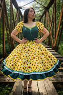 Vestido china huasa girasoles cuerpo verde