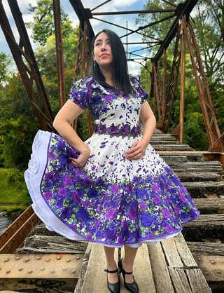 Vestido de china huasa mariposa sublimado morado