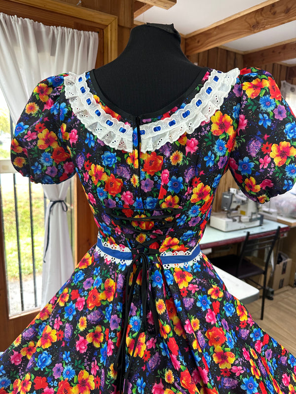 VESTIDO CHINA HUASA TRADICIONAL NEGRO AZUL