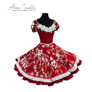 Vestido china huasa , bioestrech rojo italiano escote 3D