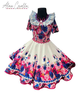 Vestido China huasa fantasía fucsia azul degrade talla 4