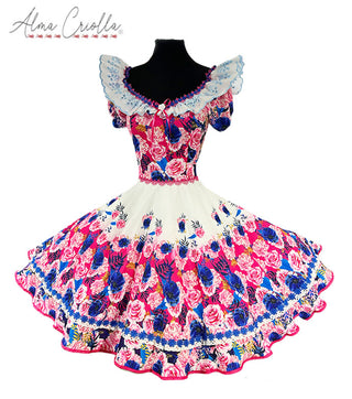 Vestido China huasa fantasía fucsia azul degrade talla 4