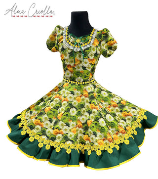 Vestido China huasa verde , bioestrech sublimado nacional