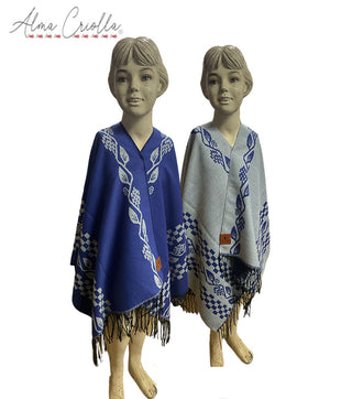 Comprar azul Ruana  INFANTIL tejido jacquard folclorica REVERSIBLE