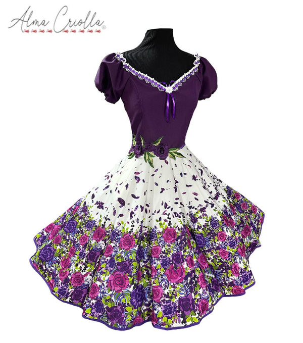 Vestido china huasa, morado  bioestrech sarga degrade talla 38