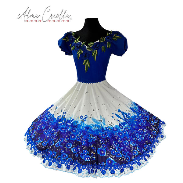 Vestido China huasa degrade azul biestrech-sarga