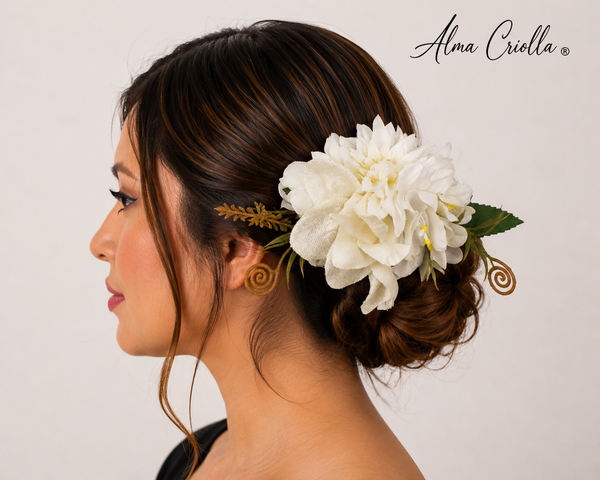 Tocado con pinza Lilium blanco