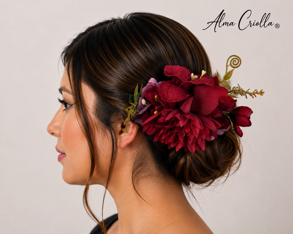 Tocado con pinza Lilium Rojo