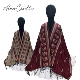 Ruana folklorica parra espiga REVERSIBLE BURDEO BEIGE
