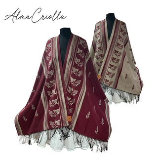 Ruana folklorica parra espiga REVERSIBLE Burdeo