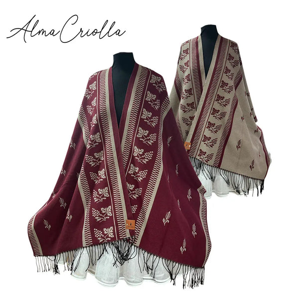 Ruana folklorica parra espiga REVERSIBLE Burdeo