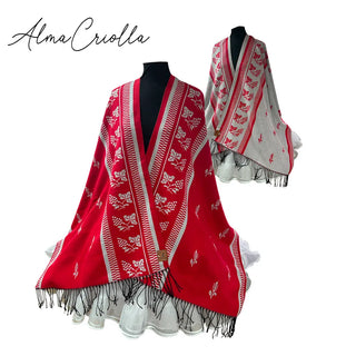 Ruana folklorica parra espiga REVERSIBLE Rojo