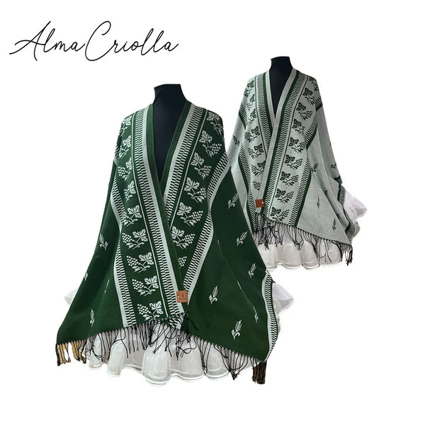 Ruana folklorica parra espiga REVERSIBLE Verde