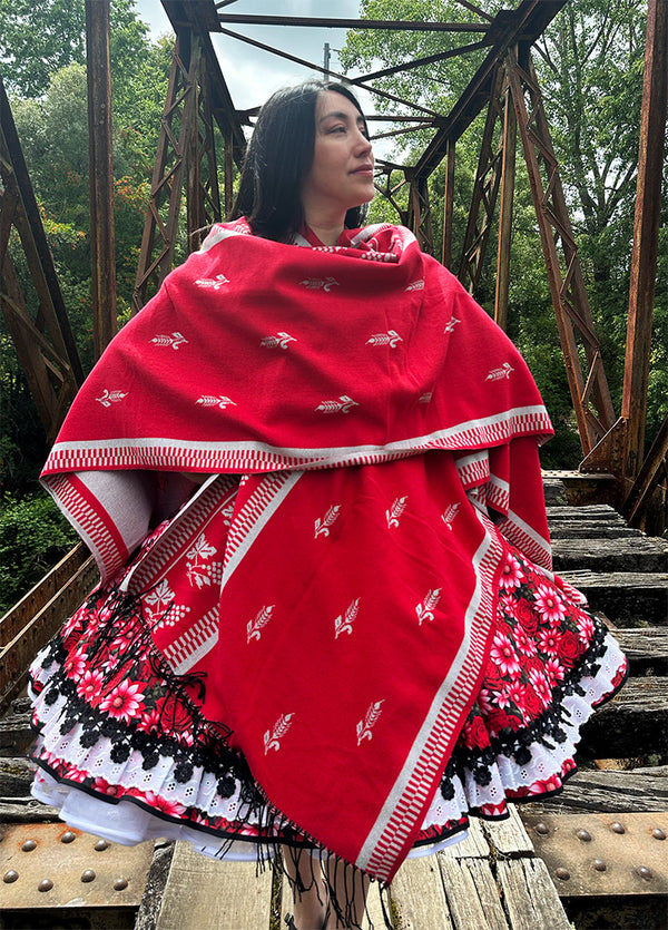 Ruana folklorica parra espiga REVERSIBLE Rojo