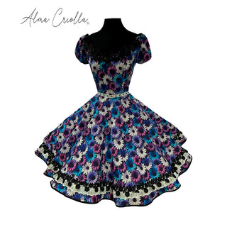 Vestido de china huasa biestrech morado macrame negro