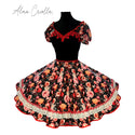 Vestido china huasa fantasia cuerpo encaje negro rojo