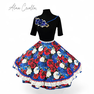 Vestido China huasa sofia negro azul cristales escote