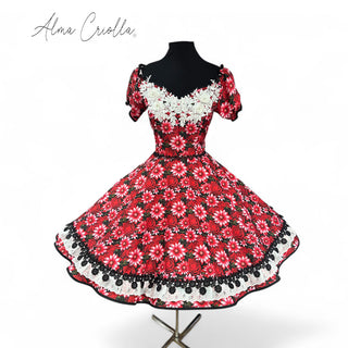 Vestido china huasa dalias y rosas